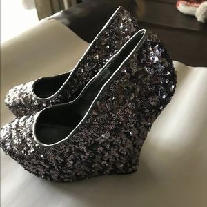 WomensSequined Wedge Platform Shoes Sz 7.5 _323